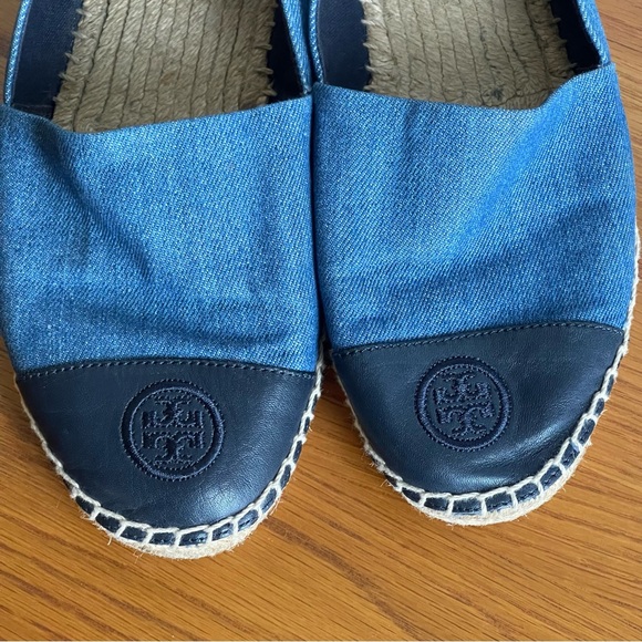 Tory Burch Color Block Espadrille Flats Denim Chambray/Navy Size 9 - Picture 12 of 16